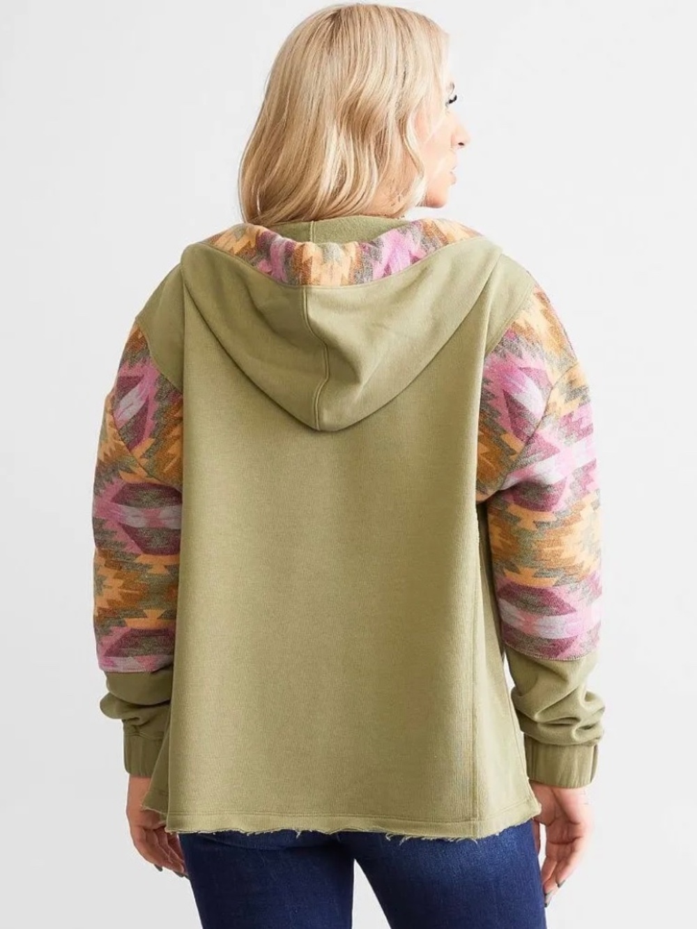 NWT BKE Deep Lichen Green Southwestern Pieced Full Zip Hoodie M - Picture 7 of 8